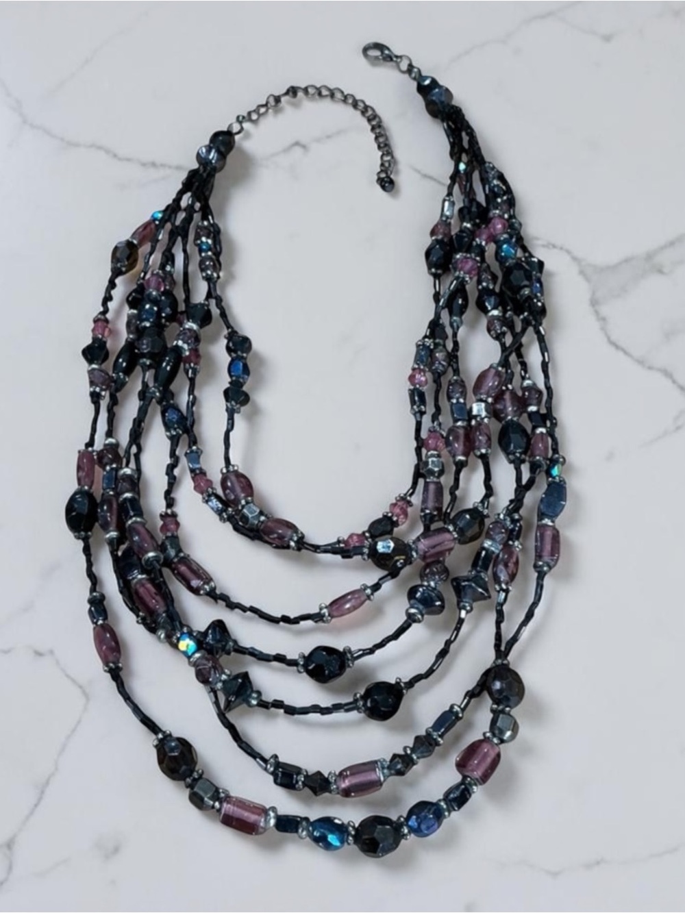Multi Colored Glass Beaded 7 Strand Hippie Bohemian Necklace